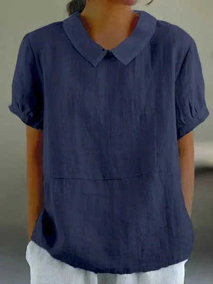 Jacobine Linen Peter Pan Collar Short Sleeve Blouse