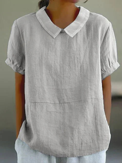Jacobine Linen Peter Pan Collar Short Sleeve Blouse