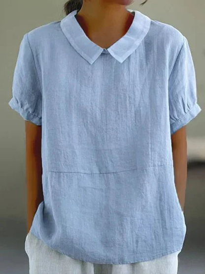 Jacobine Linen Peter Pan Collar Short Sleeve Blouse