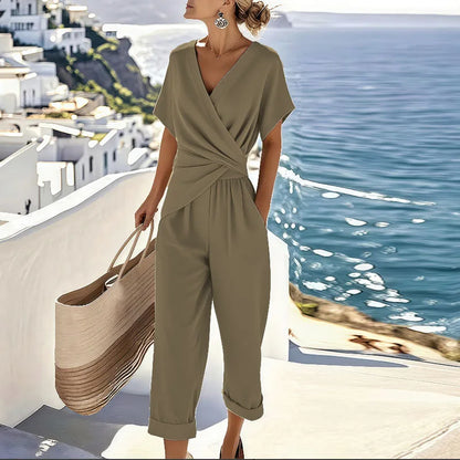 Fiammetta Wrap Top and Cropped Pants Set