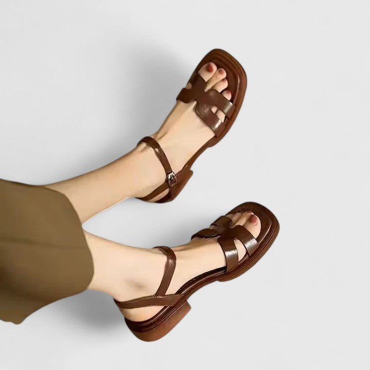 Enori Open Toe Ankle Strap Flat Sandals
