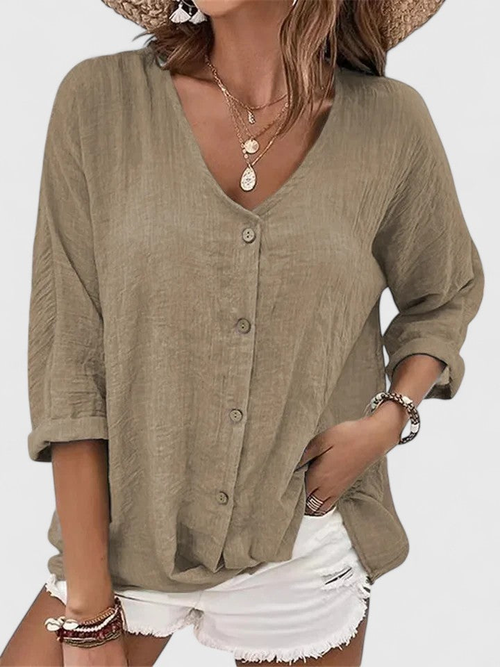 Jeromine V-Neck Button-Down Blouse