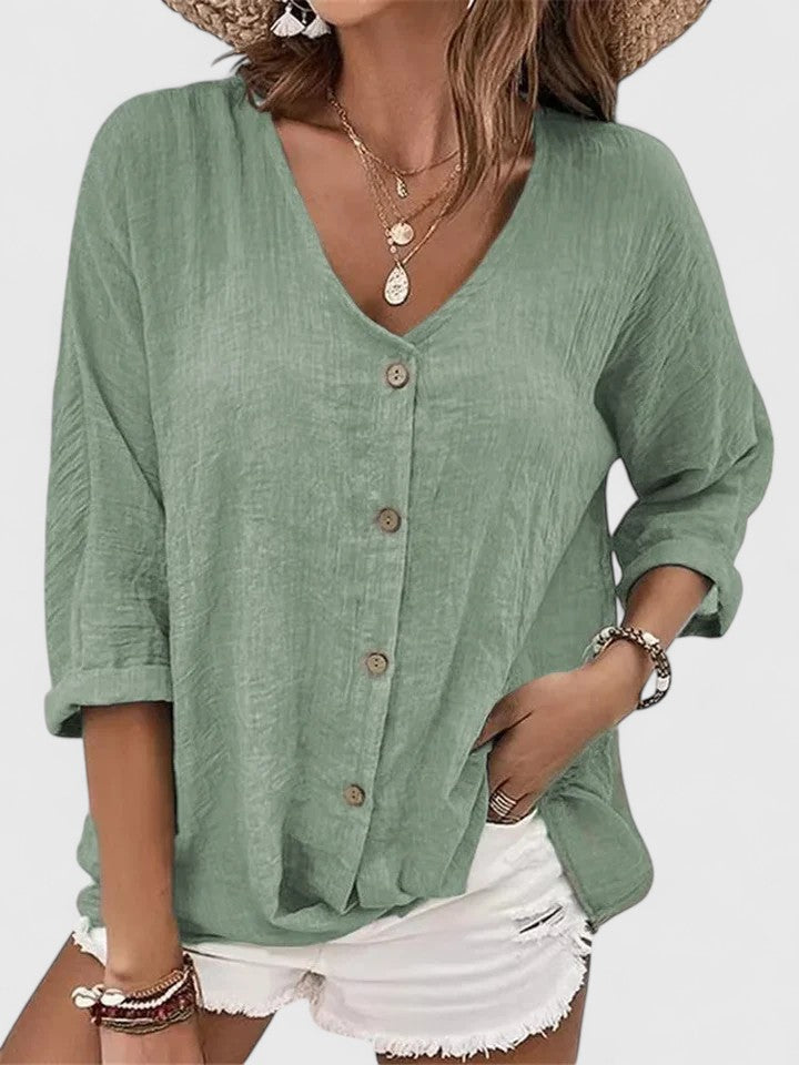 Jeromine V-Neck Button-Down Blouse
