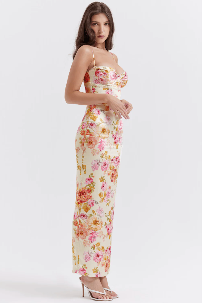 Irmgard Floral Wedding Guest Maxi Dress with Sweetheart Neckline