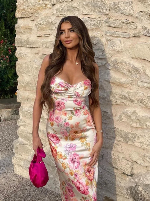 Irmgard Floral Wedding Guest Maxi Dress with Sweetheart Neckline