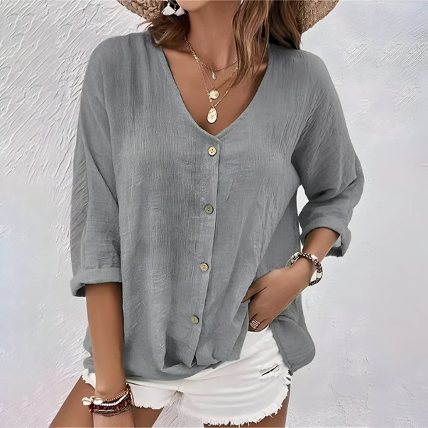 Bohumila Button-Down Blouse with V-Neck