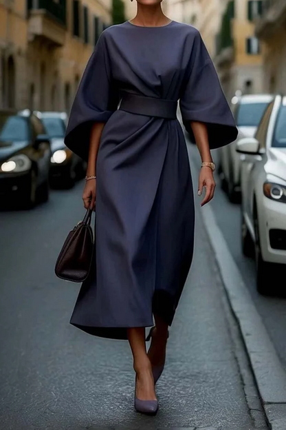Thekla Belted Midi Dress with Lantern Sleeves
