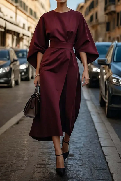 Thekla Belted Midi Dress with Lantern Sleeves