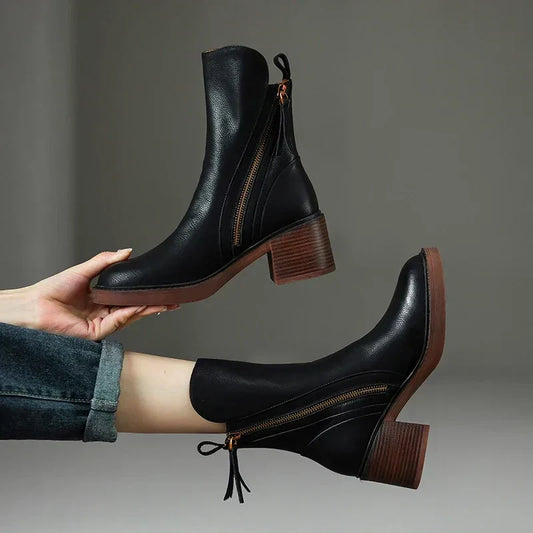 Doutzen Block Heel Zip-Up Ankle Boots