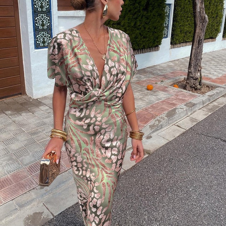 Coumba Wedding Guest Wrap Maxi Dress with V-Neck