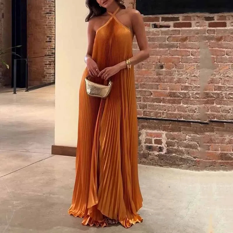 Zdislava Wedding Guest Halterneck Pleated Maxi Dress