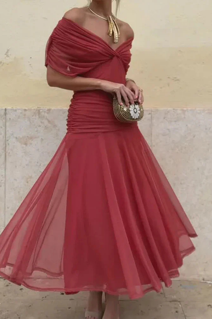 Girardine Off-Shoulder Ruched Midi Dress