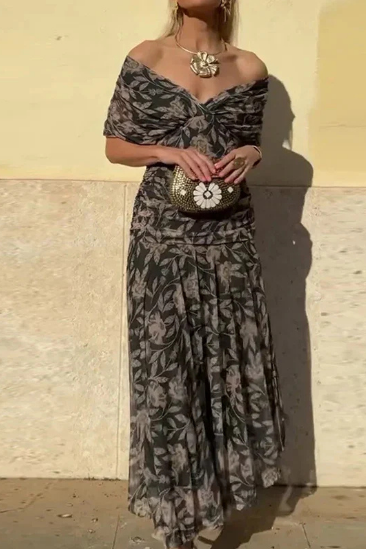 Girardine Off-Shoulder Ruched Midi Dress