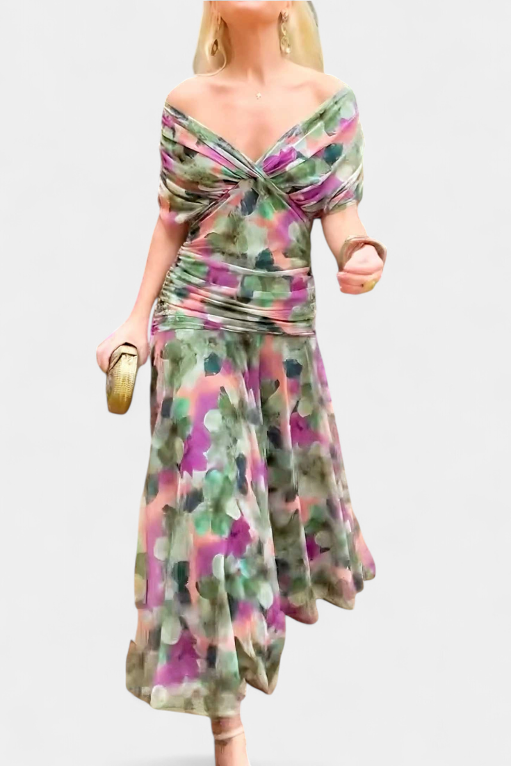 Girardine Off-Shoulder Ruched Midi Dress