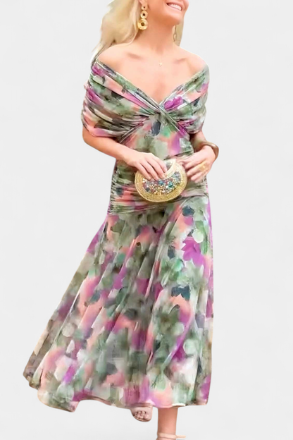 Girardine Off-Shoulder Ruched Midi Dress