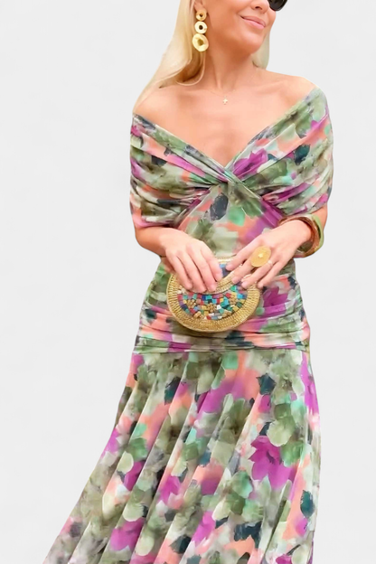 Girardine Off-Shoulder Ruched Midi Dress