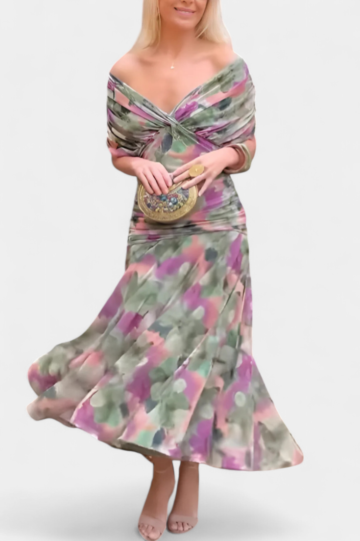 Girardine Off-Shoulder Ruched Midi Dress