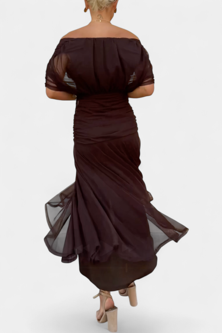Girardine Off-Shoulder Ruched Midi Dress