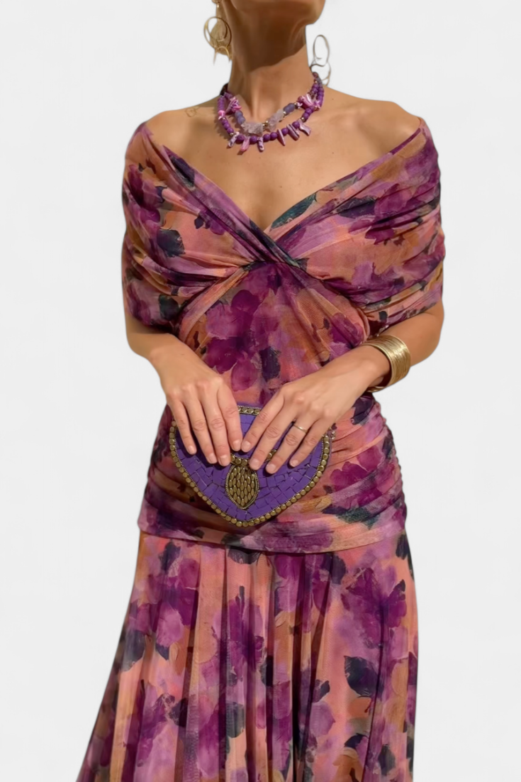 Girardine Off-Shoulder Ruched Midi Dress
