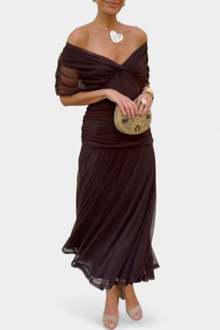 Girardine Off-Shoulder Ruched Midi Dress