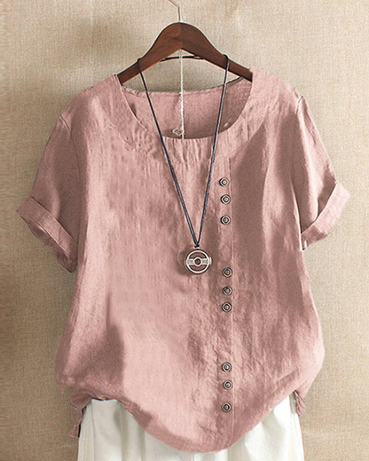 Maurine Linen Button-Down Tunic Top