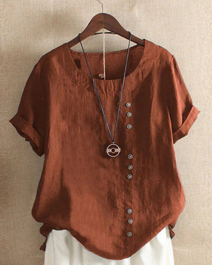 Maurine Linen Button-Down Tunic Top