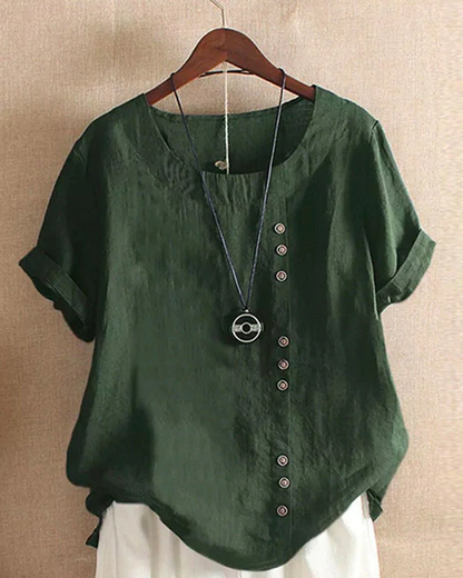 Maurine Linen Button-Down Tunic Top