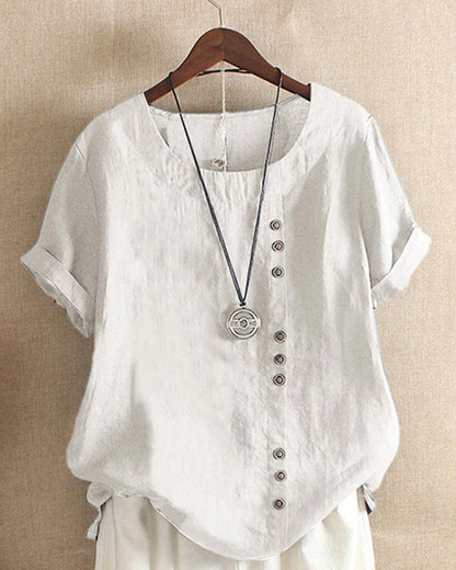 Maurine Linen Button-Down Tunic Top
