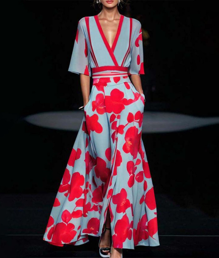 Gervaisette V-Neck Floral Maxi Wrap Dress