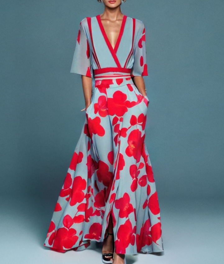 Gervaisette V-Neck Floral Maxi Wrap Dress
