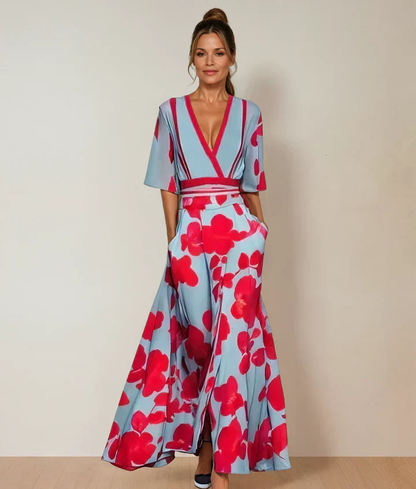 Gervaisette V-Neck Floral Maxi Wrap Dress