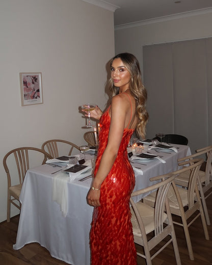 Jeltje Sequin Wedding Guest Backless Maxi Dress