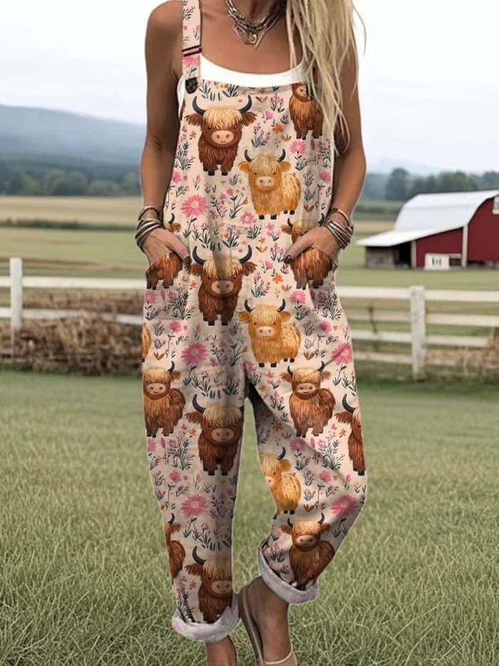 Bietrix Sleeveless Bee Print Overall Jumpsuit