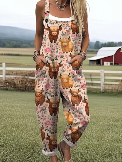 Bietrix Sleeveless Bee Print Overall Jumpsuit