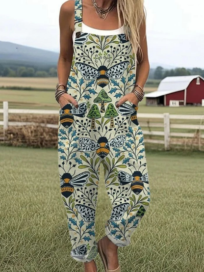 Bietrix Sleeveless Bee Print Overall Jumpsuit