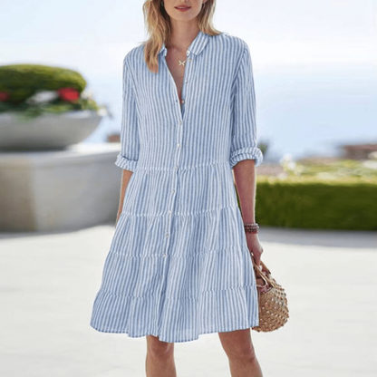 Elisabel Striped Collared Tiered Shirt Dress