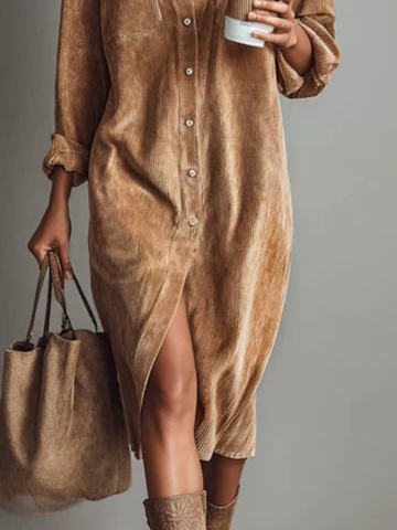 Auberee Velvet Button-Down Midi Shirt Dress