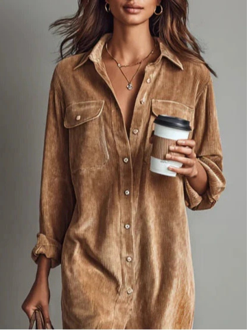 Auberee Velvet Button-Down Midi Shirt Dress