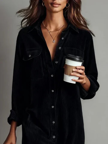 Auberee Velvet Button-Down Midi Shirt Dress
