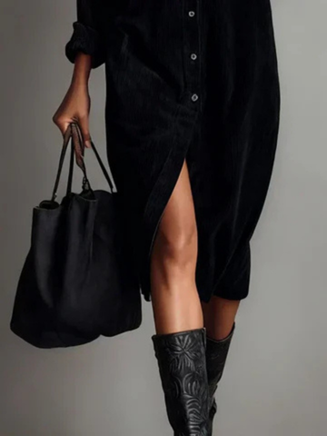 Auberee Velvet Button-Down Midi Shirt Dress