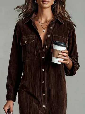 Auberee Velvet Button-Down Midi Shirt Dress