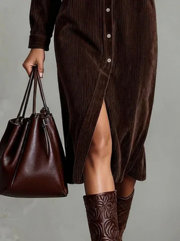 Auberee Velvet Button-Down Midi Shirt Dress