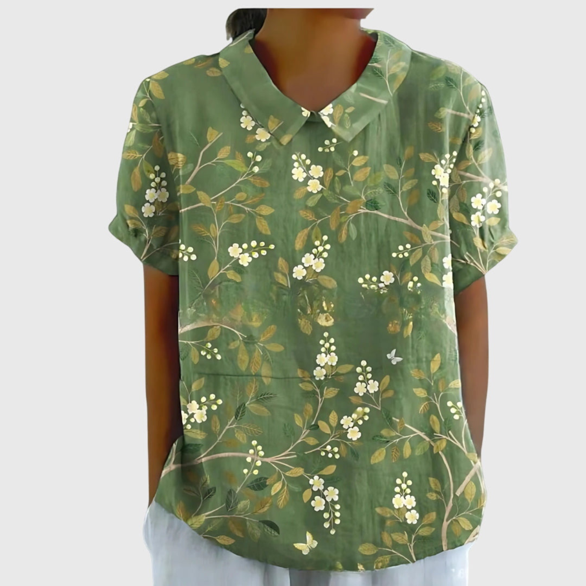 Ava | Collared Floral Print Short Sleeve Blouse for Women