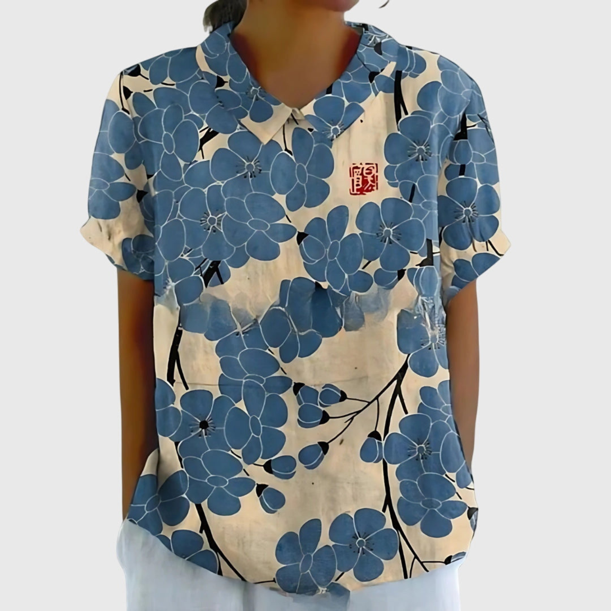 Ava | Collared Floral Print Short Sleeve Blouse for Women