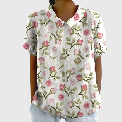 Ava | Collared Floral Print Short Sleeve Blouse for Women