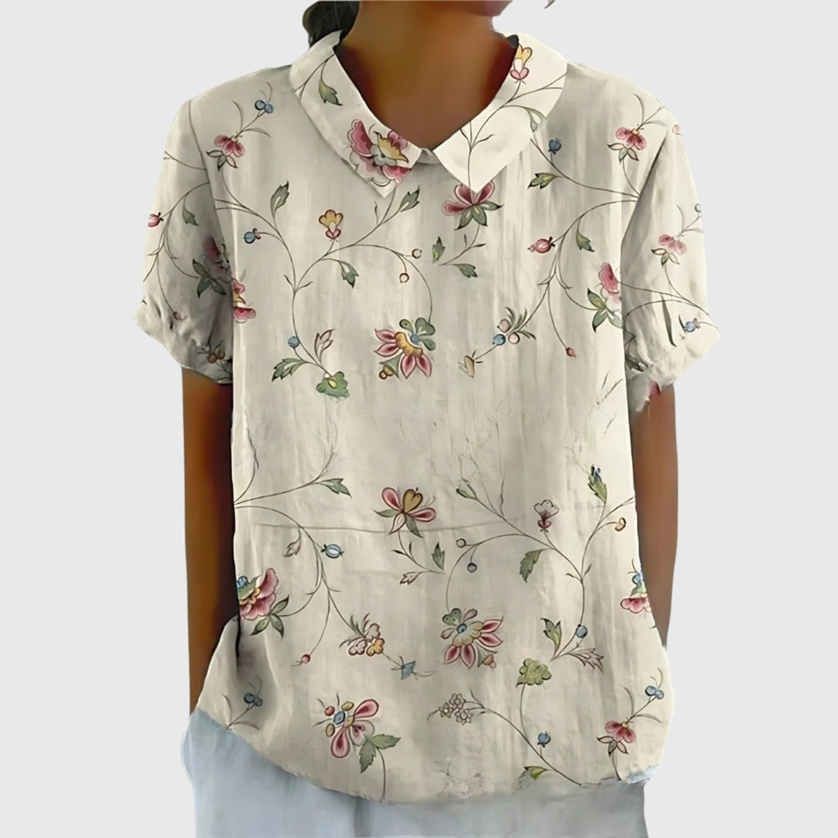 Ava | Collared Floral Print Short Sleeve Blouse for Women