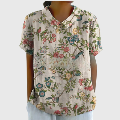 Ava | Collared Floral Print Short Sleeve Blouse for Women