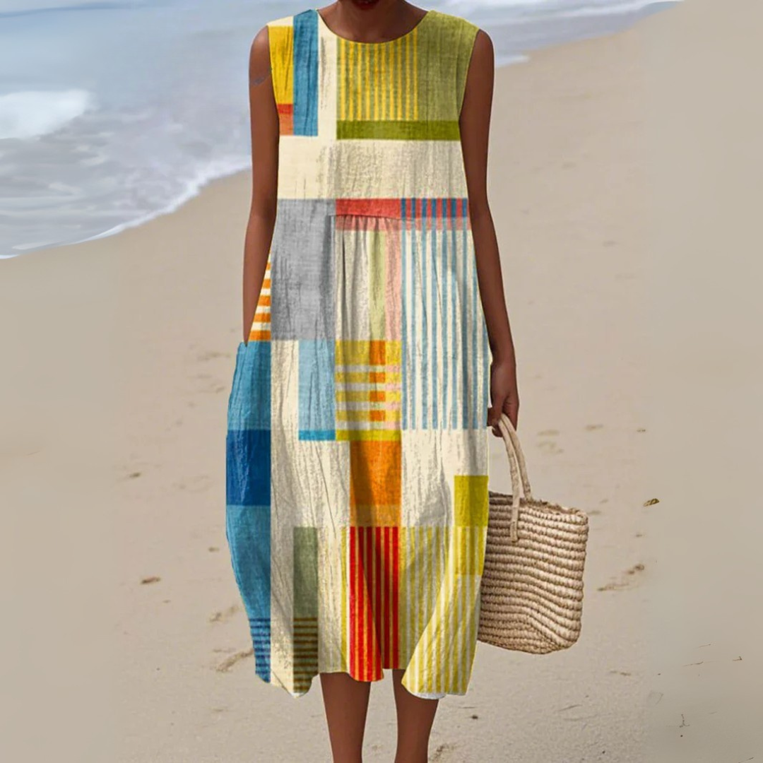 Godelive Sleeveless A-Line Geometric Midi Dress