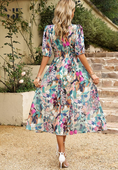 Vellamo Floral V-Neck Midi Dress