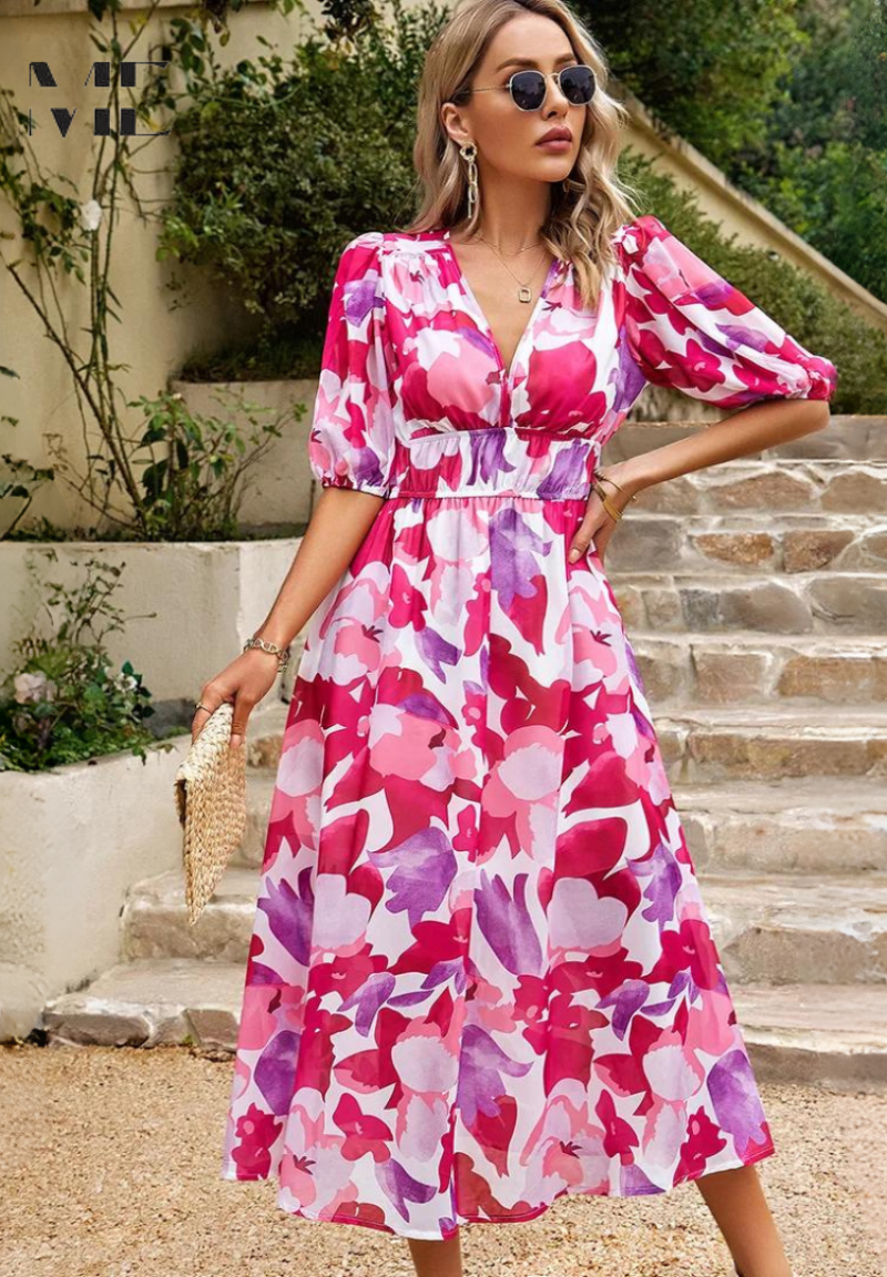 Vellamo Floral V-Neck Midi Dress